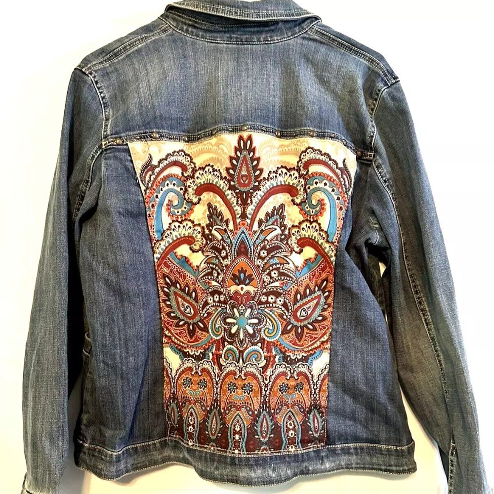 Chico's Woman’s Southwest Geometric Cosmos Spiritual Jean Jacket Size Large